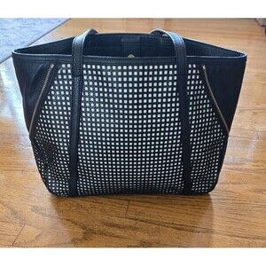Fossil Ava Shopper Tote Black Zip Side Vegan Leather Shoulder Bag